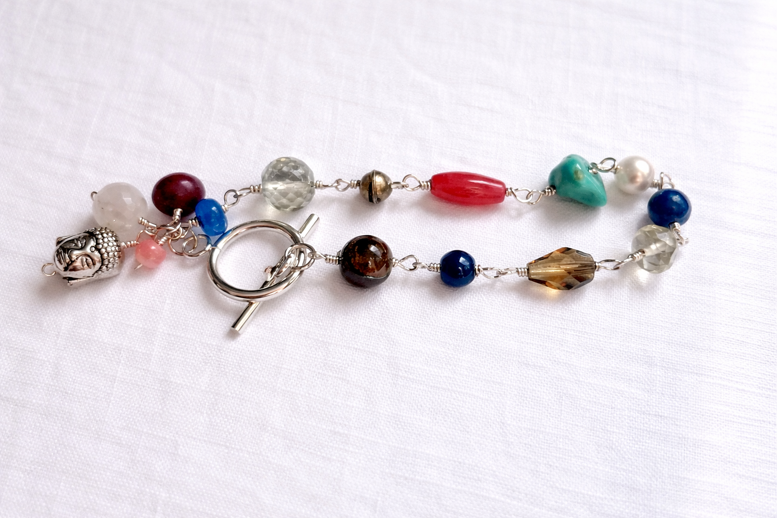 No. 005 — eclectic gemstone charm bracelet with Buddha pendant
