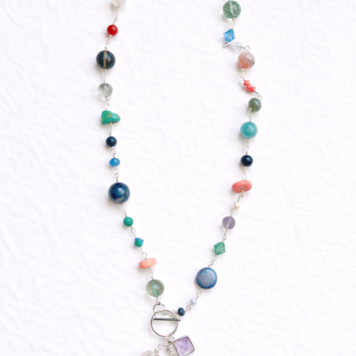 Mixed Gemstone Charm Necklace with Turquoise Pendant