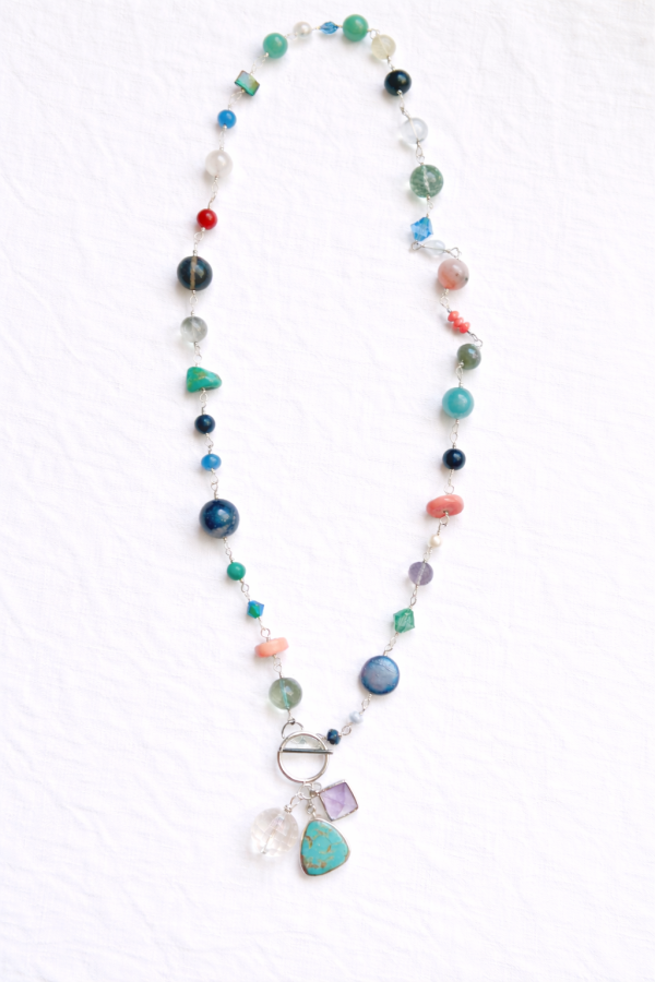 765873c5-c024-49d3-acec-93d6031f8557 Mixed Gemstone Charm Necklace with Turquoise Pendant