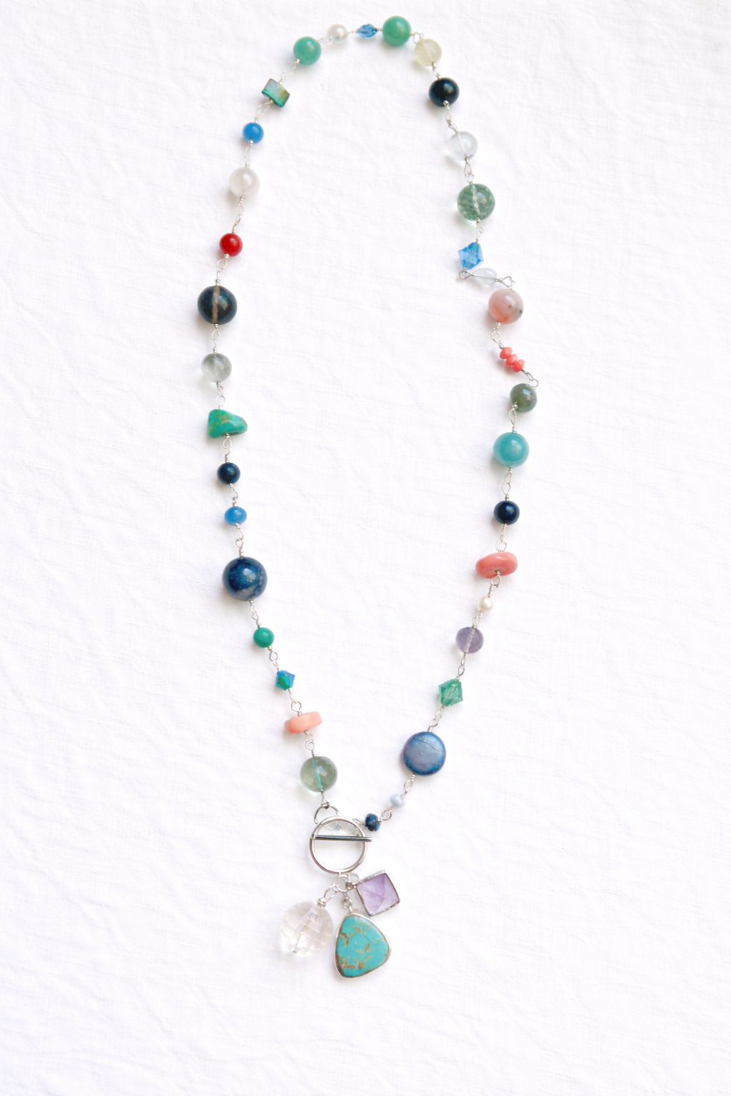 No. 007 — mixed gemstone charm necklace with turquoise pendant