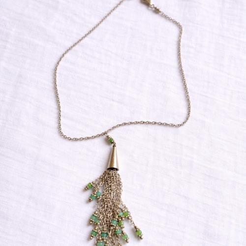 9c08cf3b-f772-4366-a5a9-854cfa538e42 Sterling Silver Chain Tassel Necklace with Green Aventurine