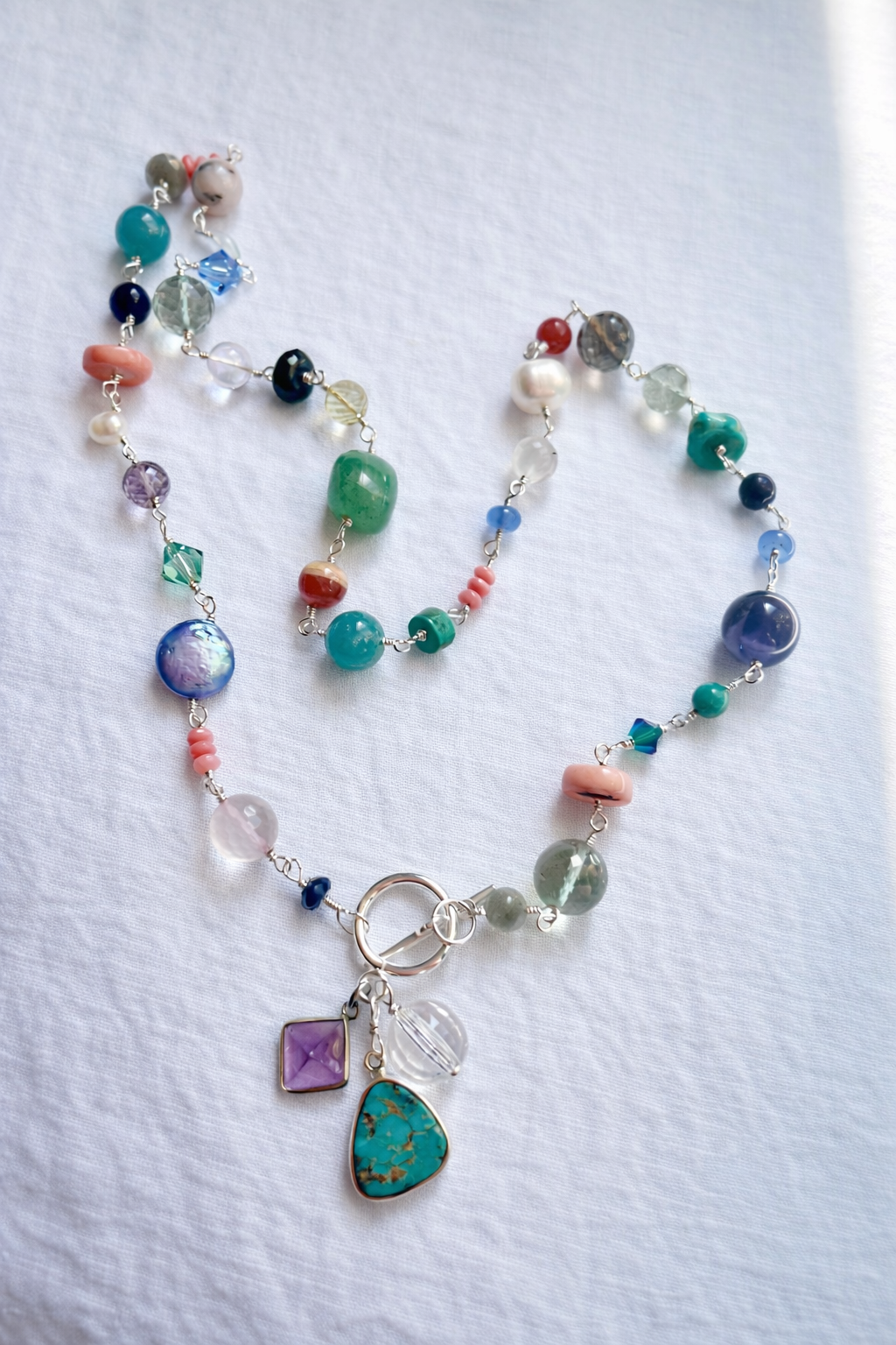 Sterling silver chain tassel necklace with green aventurine