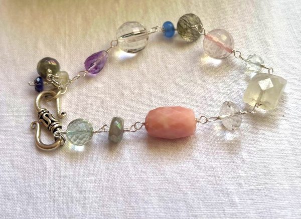 clean_bright_no_border Sterling Silver Gemstone Bracelet – Pink Opal, Labradorite, Moonstone, Aquamarine & Quartz